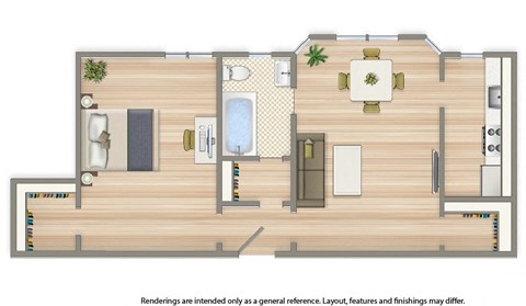 Floor plan for 1 bed, 1 bath, 772 sqft